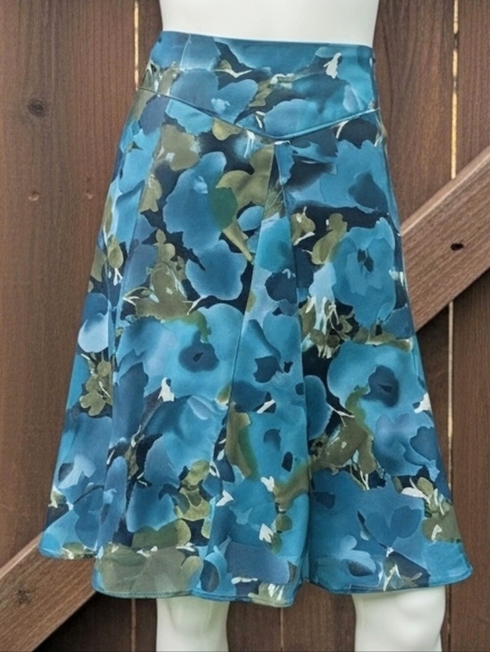 90s Y2K Sunny Leigh Chiffon Floral A-Line Skirt in Teal Blue